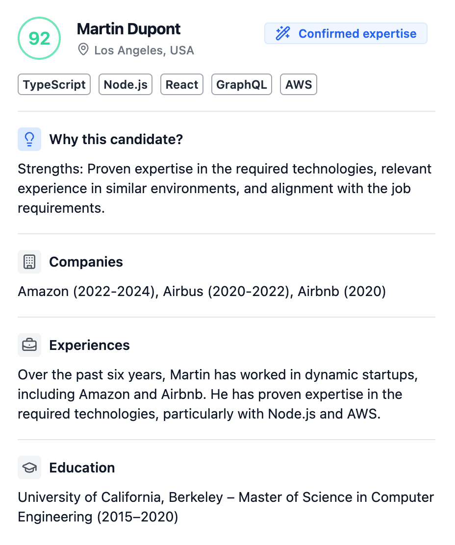 Example of resume analysis using Sight.ai